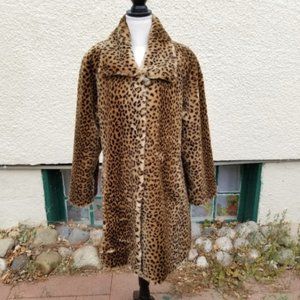 Vintage Norm Thompson Leopard Faux Fur Swing Coat Oversized